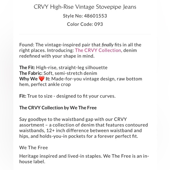 Free People CRVY stovepipe Leg Denim with Subtle Fading SOLD OUT NWT RARE Sz 35 - Picture 6 of 7